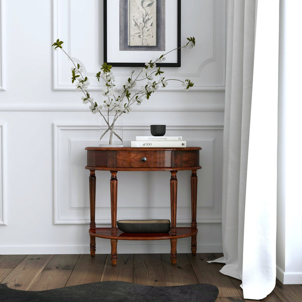Butler Specialty Mozart Elegant Demilune Console Table With Drawer & Open Shelf – Chic Accent For Any Space Dark Brown Poplar Hardwood Solids,Mdf,Cherry Veneer 667024-butler