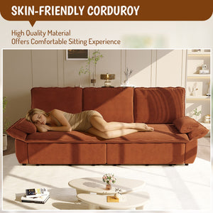English Elm 94.5" King Convertible Sleeper Sofa Corduroy Upholstered Chaise Lounge Guest Room Bed Orange W1885S00307