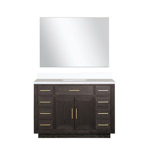 English Elm Brown Oak Single Bath Vanity Set With White Quartz Top, Soft-Close Cabinets & 46" Frameless Mirror B2731S01402