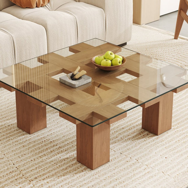 English Elm Only Square Tempered Glass Table Top Heat Resistant Clear Surface for Dining W1151P209992