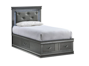 English Elm Lorana Glam Twin Storage Bed with Led Lighting and Tufted Faux Leather Headboard Gray B078S00690