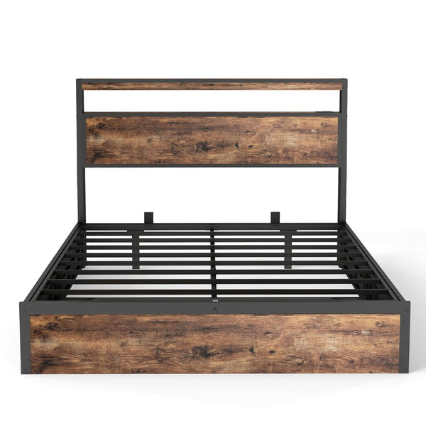 English Elm Full Size Industrial Metal Storage Bed with Hydraulic Lift Rgb Lighting and Usb Charging T3963P437369