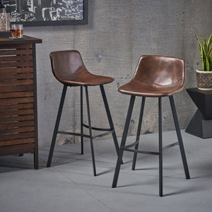 English Elm Christopher Knight Home® - Set of 2 Dax Faux Leather Barstool Brown with Faux Snakeskin Stitching, Cushioned Seat & Steel Legs 57582.00