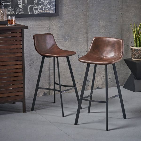 English Elm Christopher Knight Home® - Set of 2 Dax Faux Leather Barstool Brown with Faux Snakeskin Stitching, Cushioned Seat & Steel Legs 57582.00