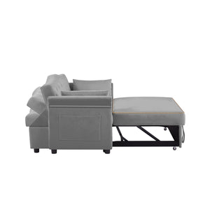 English Elm Grey Velvet Sleeper Sofa Bed with Foam Seat, Solid Wood Frame, Black Legs — Compact 51.6" L Convertible Comfort W588P246469