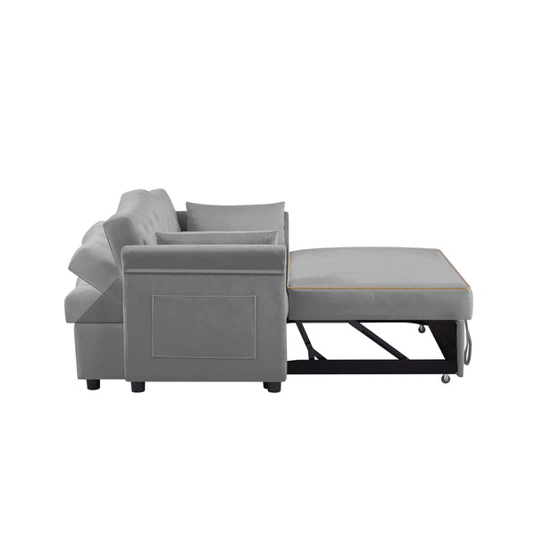 English Elm Grey Velvet Sleeper Sofa Bed with Foam Seat, Solid Wood Frame, Black Legs — Compact 51.6" L Convertible Comfort W588P246469