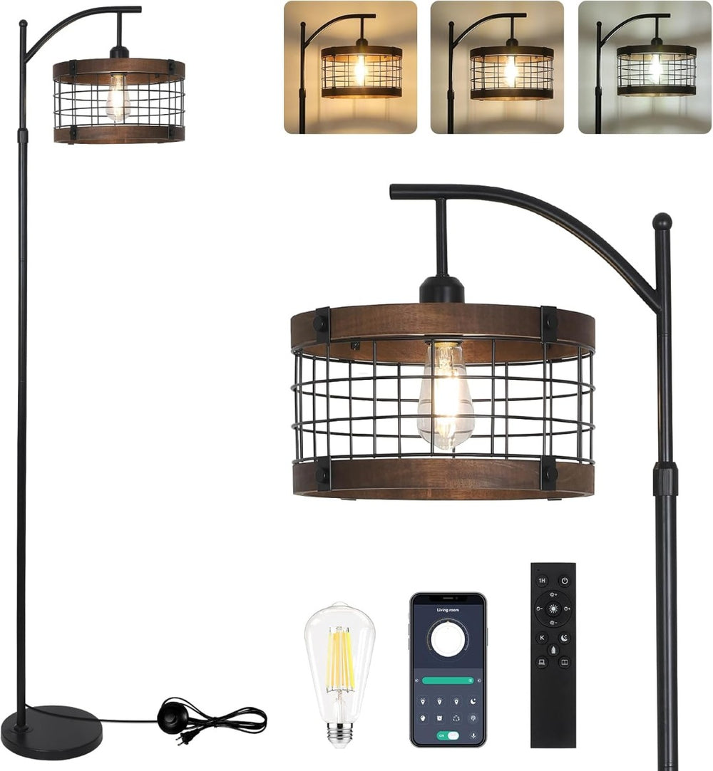 English Elm Arc Floor Lamp Solid Wood Iron Shade Dimmable Led Industrial Farmhouse Living Room W2738P448394