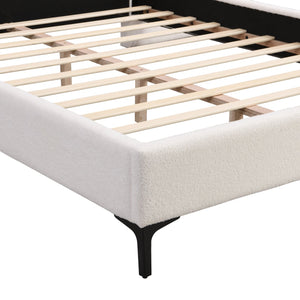 English Elm Christopher Knight Home® - Chic Boucle Upholstered Bed With Integrated Lighting & Shelves, Modern White Design, Queen Size N769P264793Q