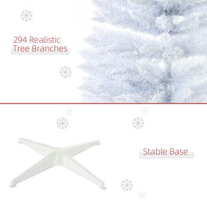 English Elm HOMCOM 5' Snow Flocked Pencil Christmas Tree Slim White Artificial Xmas Tree with Realistic Branches, Flame-Retardant Indoor Decoration W2225P217079