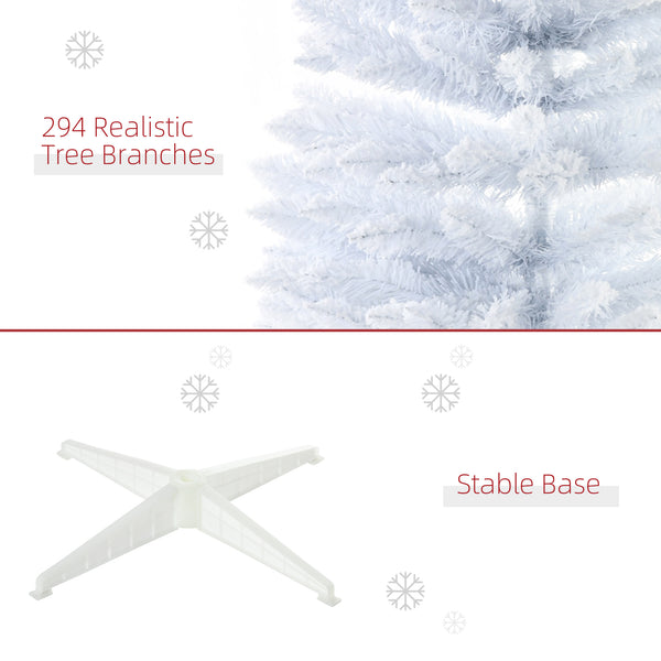 English Elm HOMCOM 5' Snow Flocked Pencil Christmas Tree Slim White Artificial Xmas Tree with Realistic Branches, Flame-Retardant Indoor Decoration W2225P217079