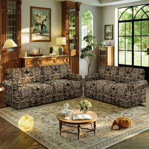 English Elm Chesterfield Velvet King Sleeper Sofa with Nailhead Trim and Rolled Arms for Living Room Black Floral W1885S00290
