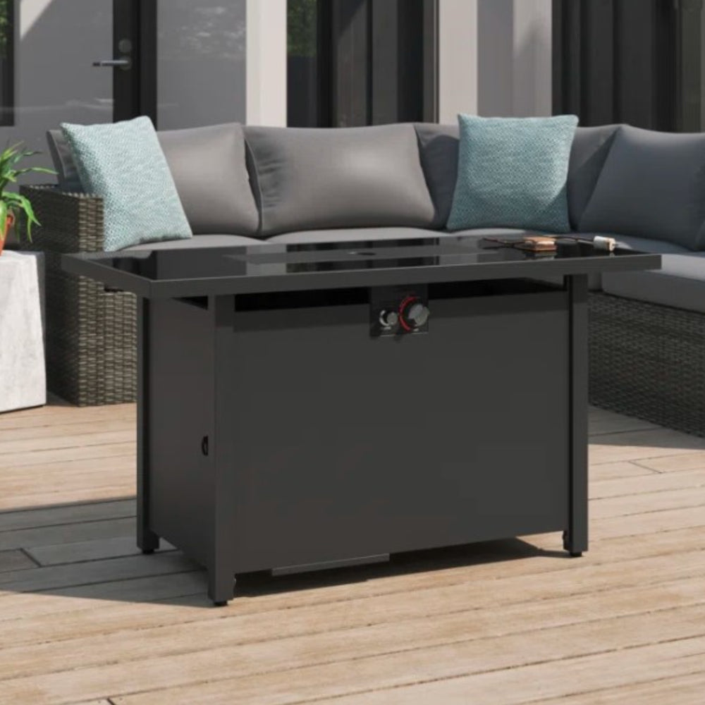 English Elm 25" Steel Outdoor Fire Pit Table with Lid, Stainless Top, Lava Rocks, Weatherproof Base & Cover B120P199398