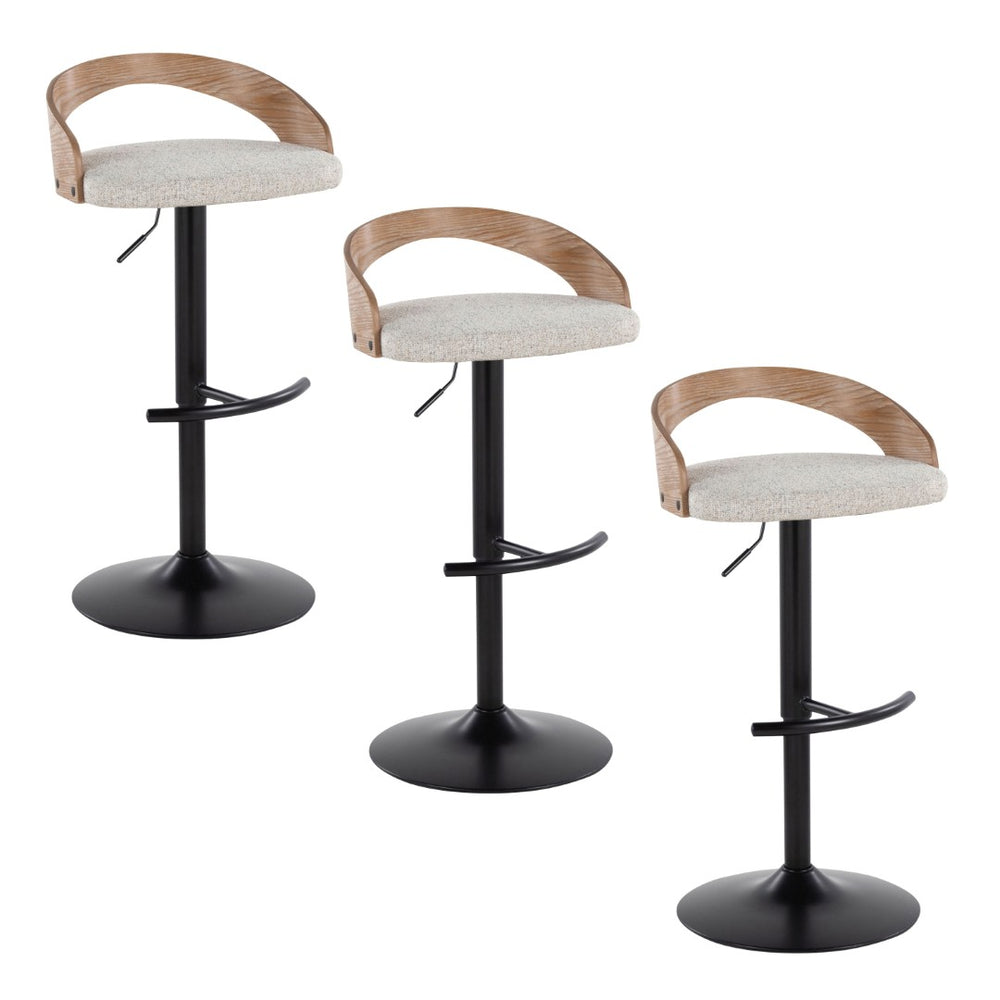 English Elm Adjustable Swivel Barstools Set of 3 Chrome Base Natural Wood Green Fabric Seat B202S02017