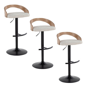 English Elm Adjustable Swivel Barstools Set of 3 Chrome Base Natural Wood Green Fabric Seat B202S02017