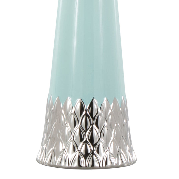 English Elm Penelope Contemporary 22" Ceramic Table Lamp with Silver Accent and White Fabric Shade, Modern Illumination Blue B202P224197