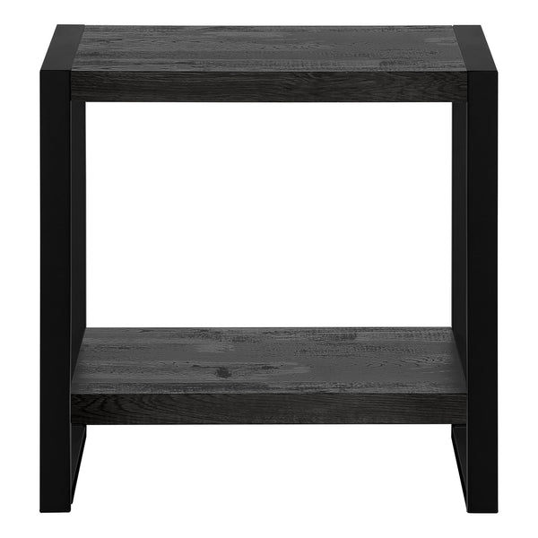 English Elm Accent C-Shaped Side Table with Reclaimed Wood-Look Top and Sleek Metal Frame for Small Spaces Black 28 L x 15 W x 9 H B2710P219149