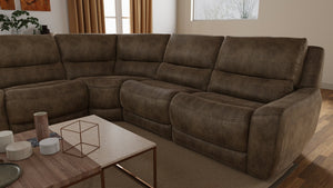 English Elm 6-Piece Performance Fabric Power Reclining Sectional with USB Charging, Hidden Console, Cup Holders Brown B339S00002