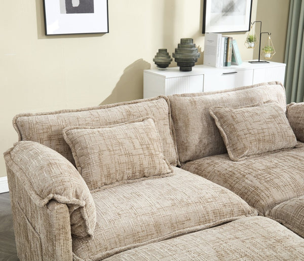 English Elm United Cozy Two-Seat Chenille Sofa With Detachable Armrests, Footstools, And Side Pockets For Storage W1568S00138-GIGA