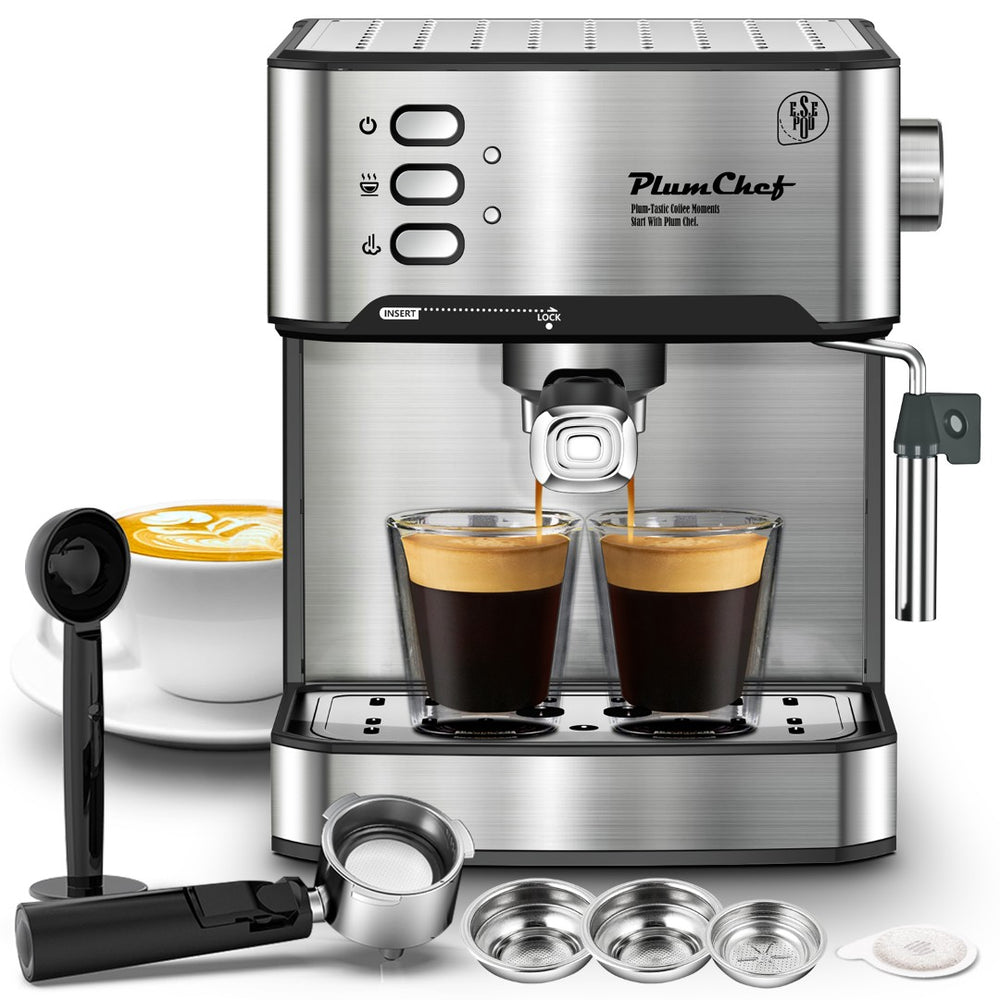 English Elm 20 Bar Stainless Steel Espresso Machine with Steam Wand for Home Barista Brewing W1002P292437