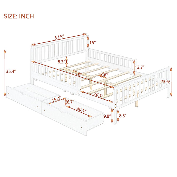 English Elm Full Wood Platform Bed with Headboard, Guardrails & Underbed Storage Drawers – Sturdy Pine Frame, 450LB Capacity Walnut 78.25 L x 18.5 W x 6 H N733P172700D