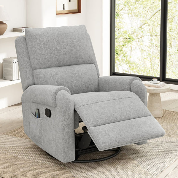 English Elm Manual Recliner Swivel Rocker Massage Chair Chenille Nursery and Living Room Seat Grey N763P347287E