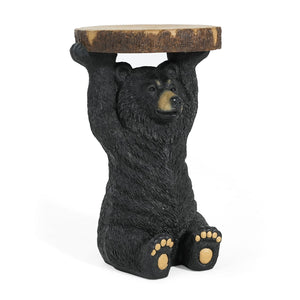 English Elm Christopher Knight Home® - Black Bear MGO Side Table Pedestal — Hand-Painted Resin Bear Stool with Faux Wood Top, Indoor/Outdoor Decor N765P353629K