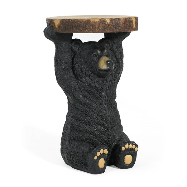 English Elm Christopher Knight Home® - Black Bear MGO Side Table Pedestal — Hand-Painted Resin Bear Stool with Faux Wood Top, Indoor/Outdoor Decor N765P353629K