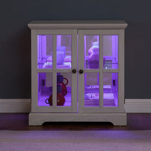 English Elm Led Curio Display Cabinet - Antique-Style Showcase With Adjustable Shelves & Multi-Color Lighting W2275P231693