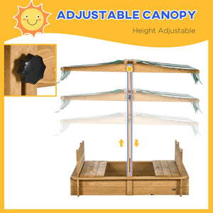 English Elm Outsunny Cedar Wood Kids Sandbox with Adjustable Canopy and Foldable Bench Seats W2225P200655