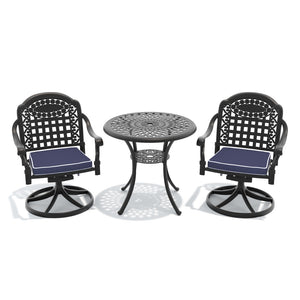 English Elm 3-piece Cast Aluminum Outdoor Bistro Set with Swivel Chairs and Umbrella Ready Table W1710S00331