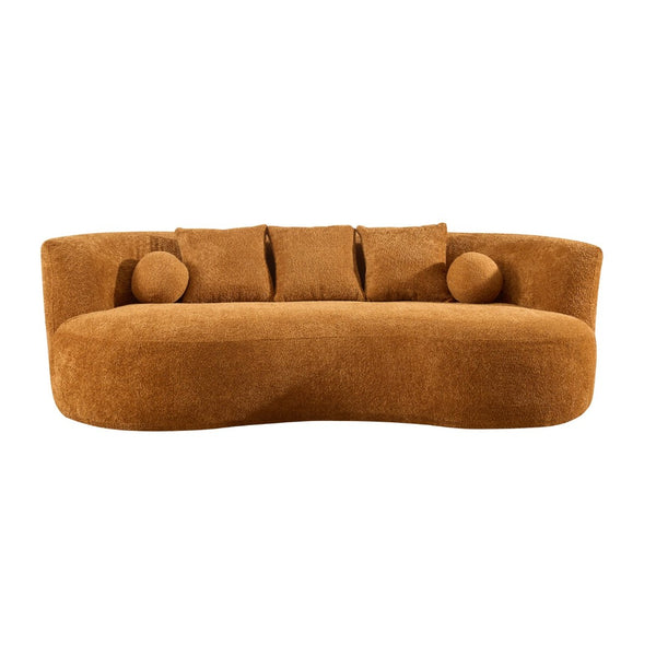 English Elm 90 Inch Curved Boucle Sofa Sculptural Upholstered Couch for Modern Living Spaces Camel N773P376896N