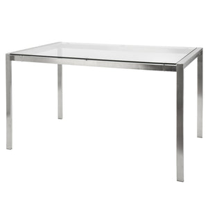 English Elm Fuji Contemporary Dining Table With Clear Glass Top & Stainless Steel Legs - Seats 6 Comfortably! B202P223387