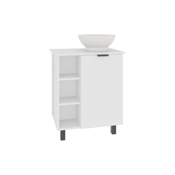 English Elm Vanity Compact White Engineered Wood Sink Cabinet with 1 Door, 5 Shelves, 4 Legs, Durable Storage B097P350311