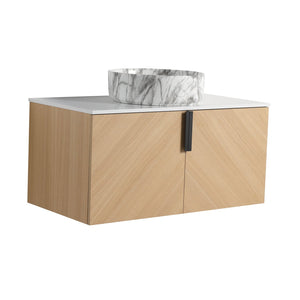 English Elm 36" Modern Wall-Mounted Bathroom Vanity With Soft-Close Doors, Ceramic Sink & Durable Oak Finish W999S00451