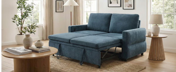 English Elm Convertible Chenille Sleeper Loveseat with Usb Ports and Reclining Backrest for Small Spaces Blue N719P390439C