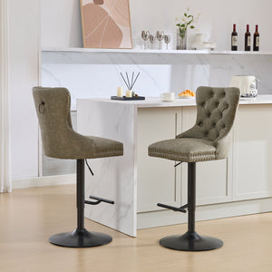 English Elm A&A Furniture Aged Olive Green Swivel Barstools, Adjustable 26"-33" Height, Set Of 2 For Home Bars W1143P195202