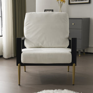 English Elm Christopher Knight Home® - Upholstered Velvet Armchair with Gold Metal Legs, White Luxury Lounge Chair for Living Spaces N817P237961W