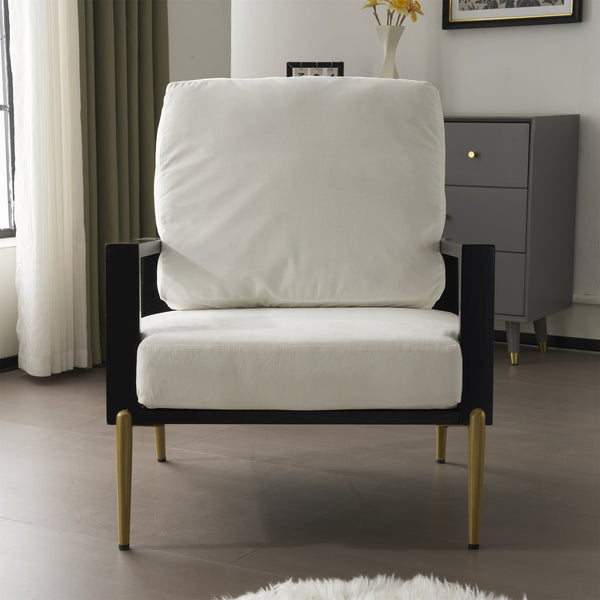 English Elm Christopher Knight Home® - Upholstered Velvet Armchair with Gold Metal Legs, White Luxury Lounge Chair for Living Spaces N817P237961W