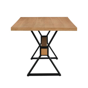 English Elm Christopher Knight Home® - X-shaped farmhouse dining table with thick 63" top, X-legs & powder-coated steel frame for six guests Natural N771P256935Q