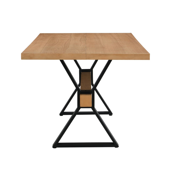 English Elm Christopher Knight Home® - X-shaped farmhouse dining table with thick 63" top, X-legs & powder-coated steel frame for six guests Natural N771P256935Q