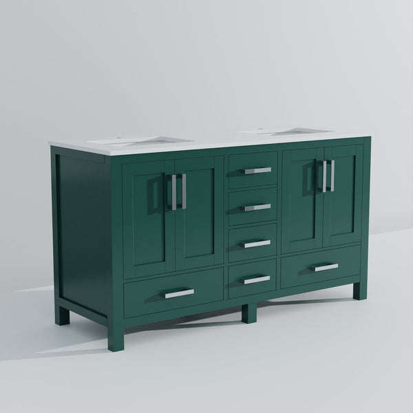 English Elm Green Double Bath Vanity 60in W x 22in D with Cultured Marble Top, Solid Wood, Soft-Close Drawers B2731P259095