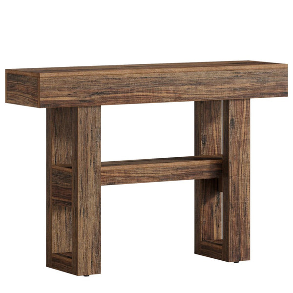 English Elm Entryway Console Table Two Tier Open Shelf Farmhouse Sofa Vintage Brown Finish T3971P460506