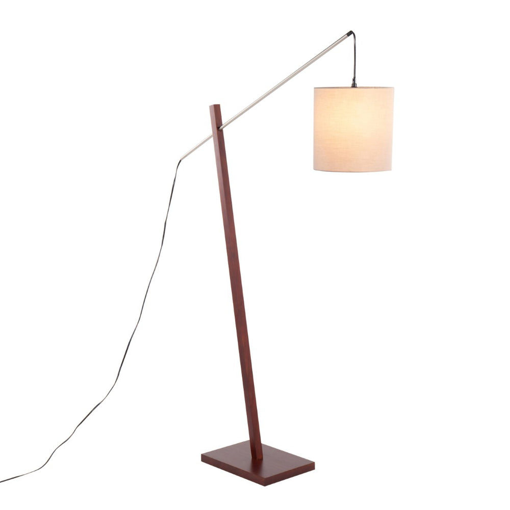 English Elm Floor Lamp with Walnut Base Satin Nickel Stem and Soft Grey Shade for Living Rooms B202S02143