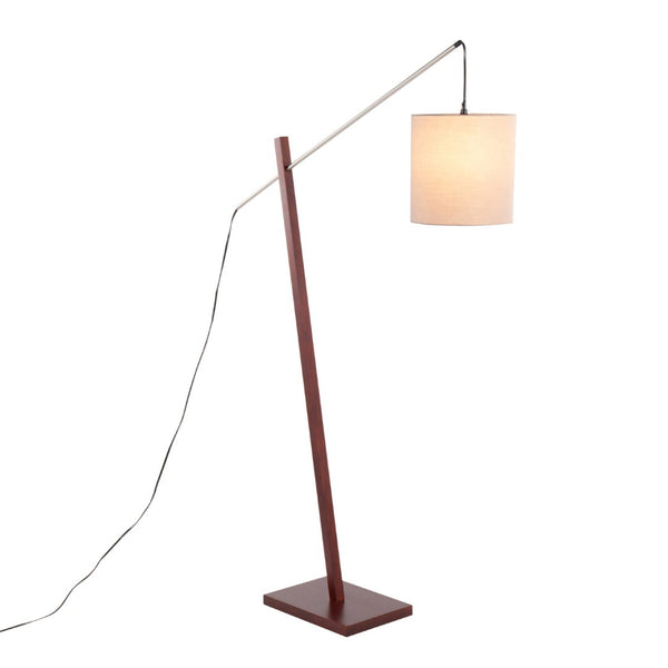 English Elm Floor Lamp with Walnut Base Satin Nickel Stem and Soft Grey Shade for Living Rooms B202S02143