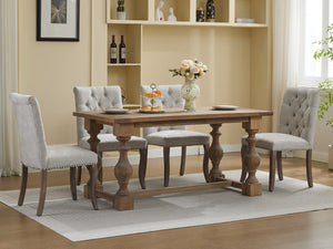 English Elm Upholstered Chenille Tufted Dining Chairs Set of 2 with Curved Wood Legs Club Style Beige W1143P457780
