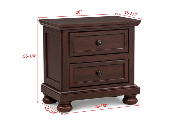 English Elm Contemporary Two Drawer Wooden Nightstand Cherry Frame Veneer Fronts Bedroom Storage B2741P457649