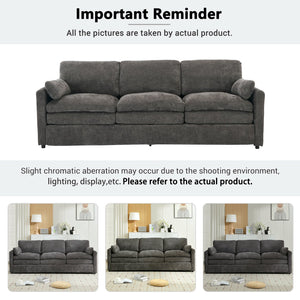 English Elm 89" Plush Chenille 3-Seater Sofa with Double-Layer Cushions, Deep Seating, Removable Lumbar Pillow, Elegant Stitching Grey N719P251497E