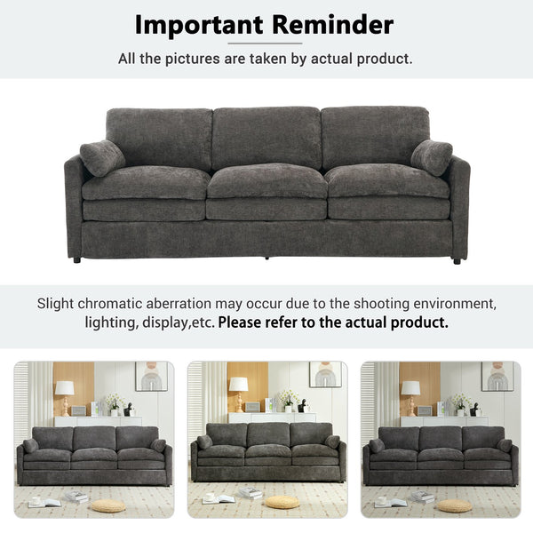 English Elm 89" Plush Chenille 3-Seater Sofa with Double-Layer Cushions, Deep Seating, Removable Lumbar Pillow, Elegant Stitching Grey N719P251497E