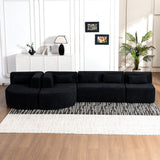 English Elm 143.7" Upholstered Sofa Free-Combined Sofa Couch With Two Chaise Lounge and Five Back Pillows For Living Room, Black