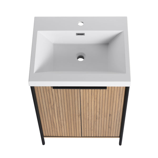 English Elm 24" Freestanding Bathroom Vanity with Resin Integrated Sink, Soft-Close Doors, Adjustable Shelf, Durable Plywood Finish Light Coffee W999S00294